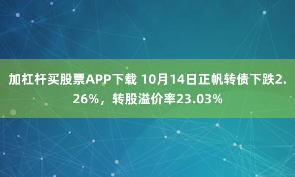 加杠杆买股票APP下载 10月14日正帆转债下跌2.26%，转股溢价率23.03%